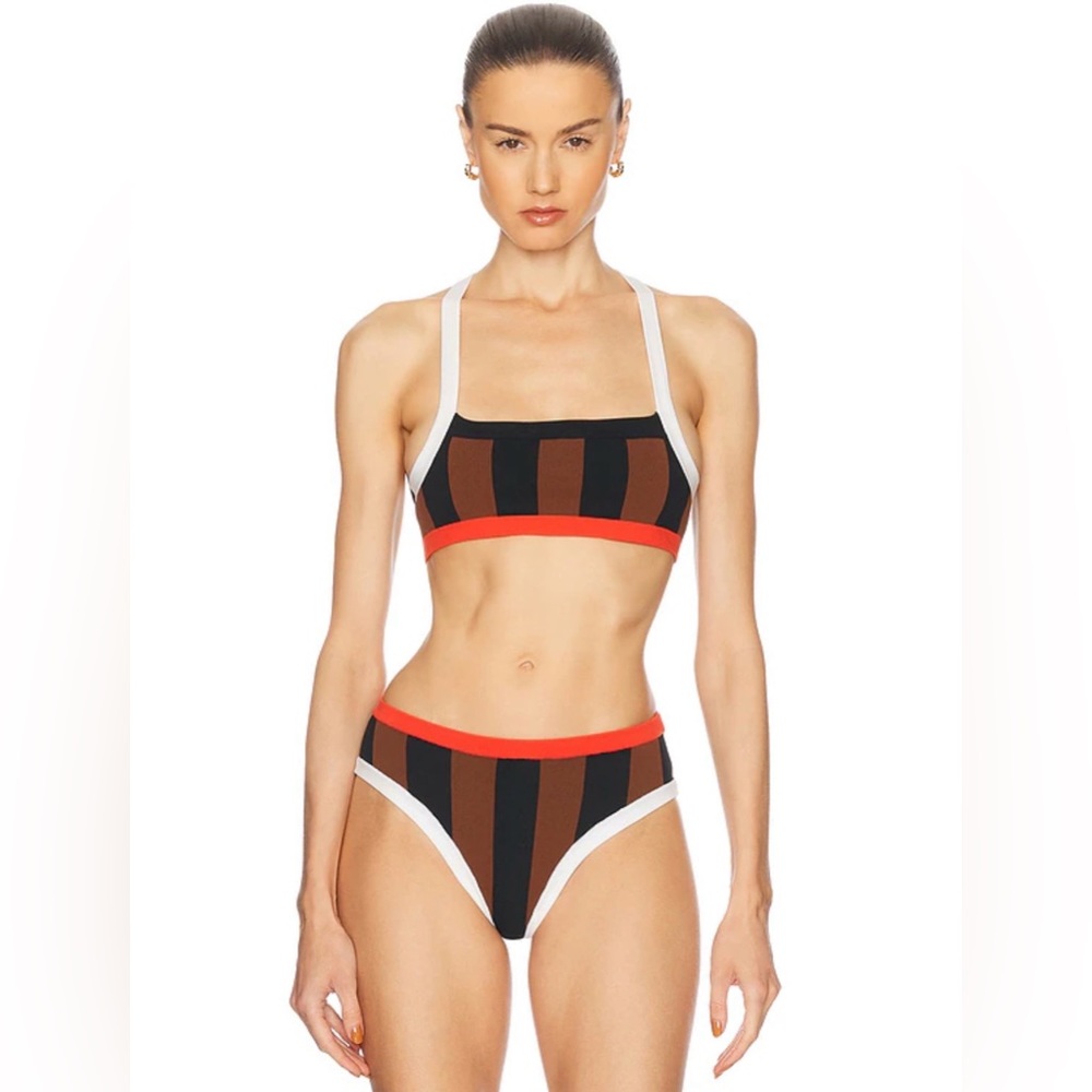 🆕 2pc Free People X Trapic of C la plage top & bottom in black/brown stripe
